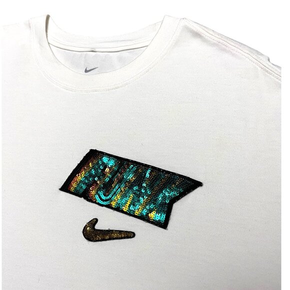 Nike Rayguns White Sequins FUNK Men's Swoosh Basketball T-Shirt - XL - Picture 1 of 6